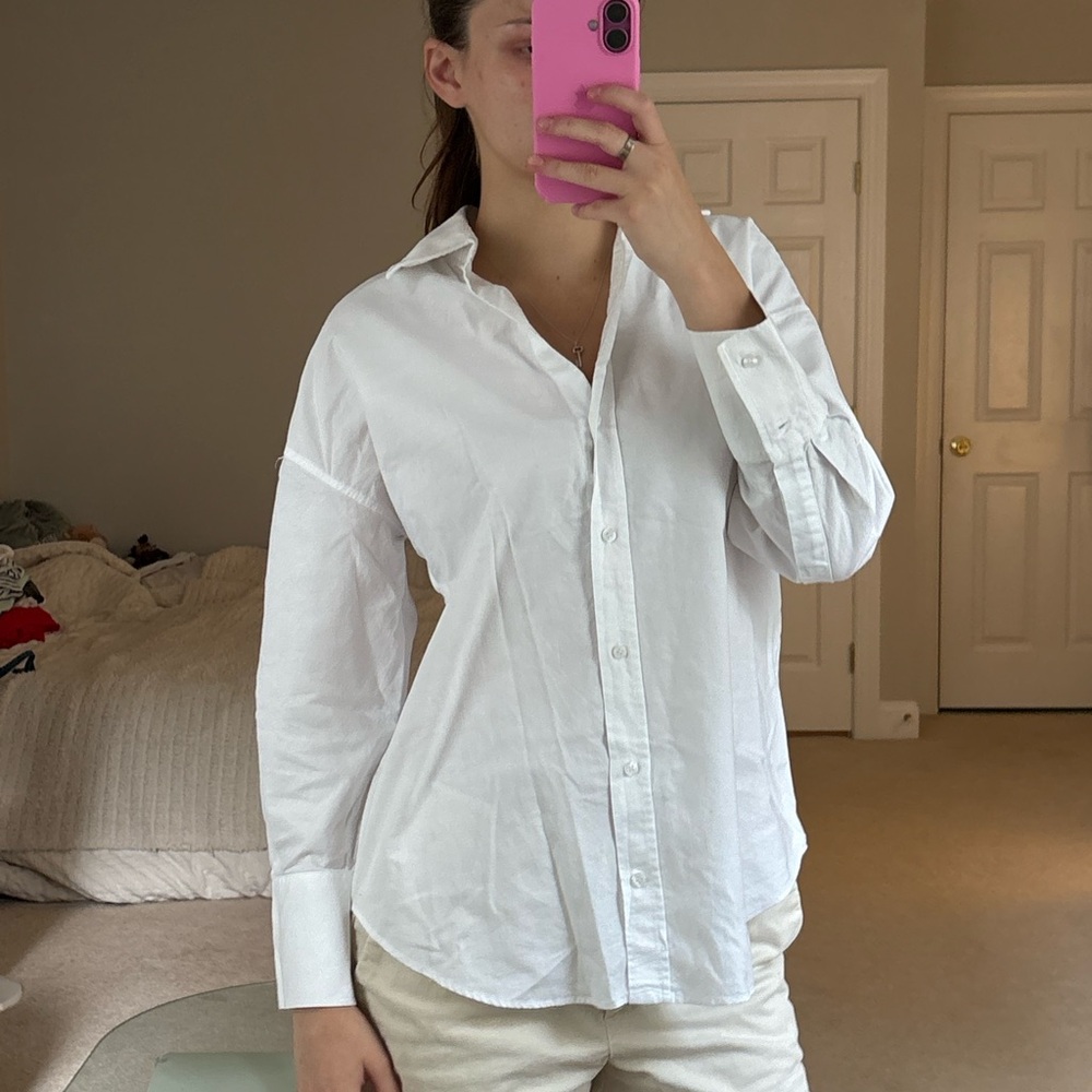 Zara women’s Classic White oversized button down formal Shirt